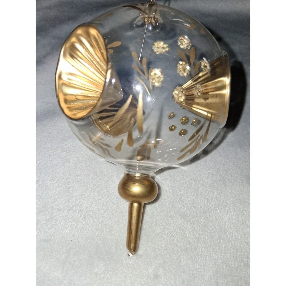 Vintage Germany Clear Glass Double Indent Christmas Ornament Gold 5